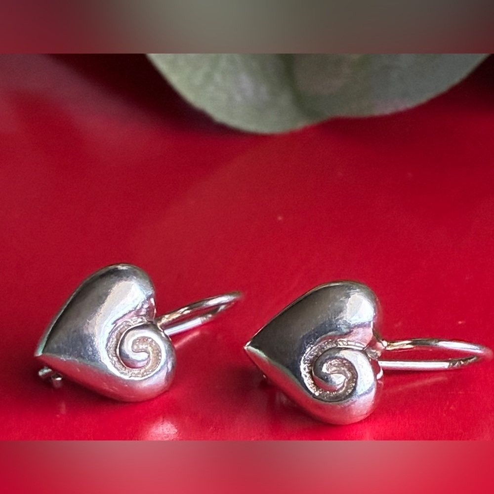 925 Silver Earrings,Heart Swirl Drop Earrings in Silver - Picture 6 of 9